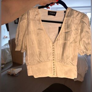 NWT The Kooples satin jacquard cropped blouse with buttons